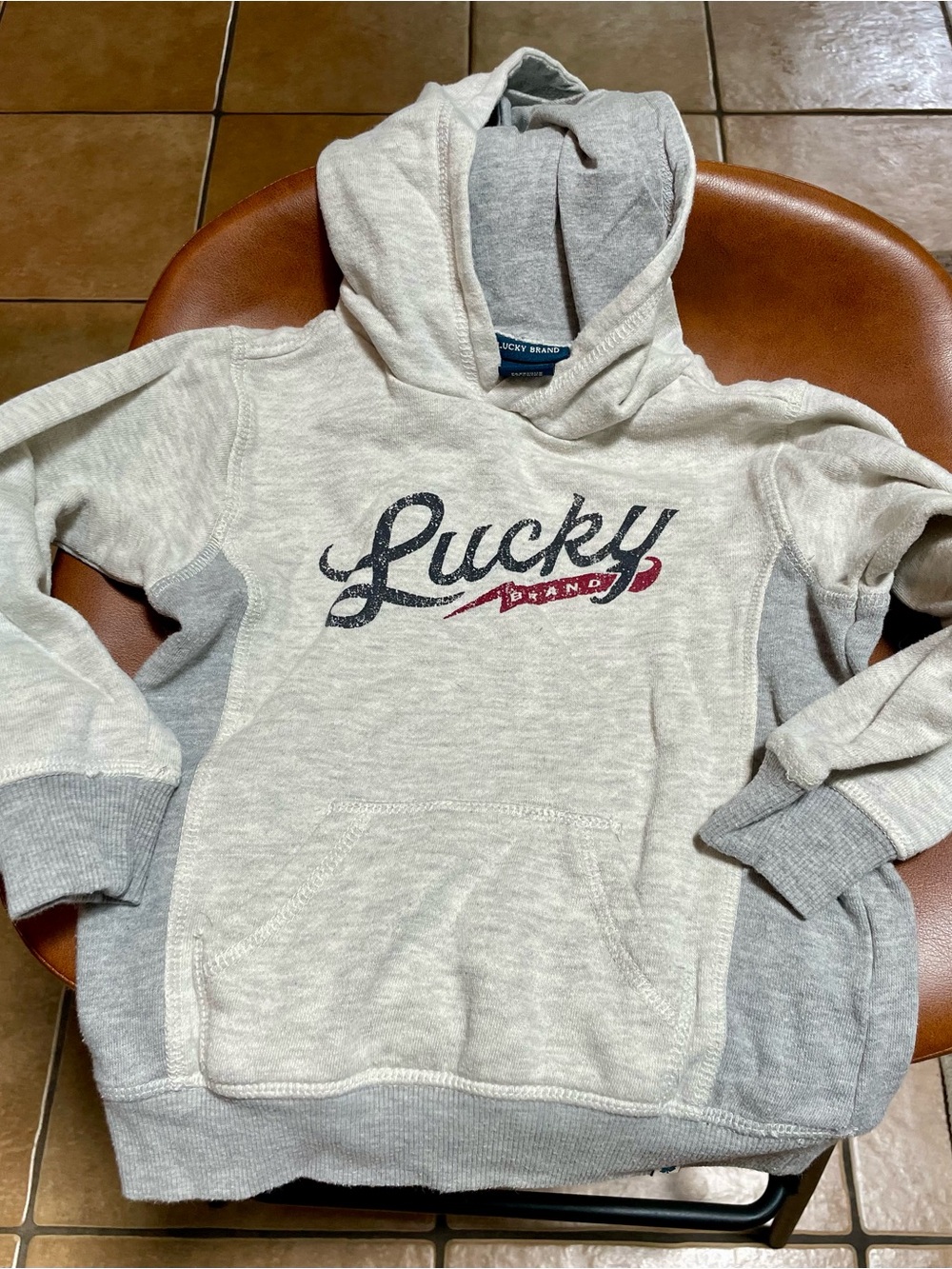 Lucky Brand Cream & Gray Kids Hooded Sweatshirt with Logo